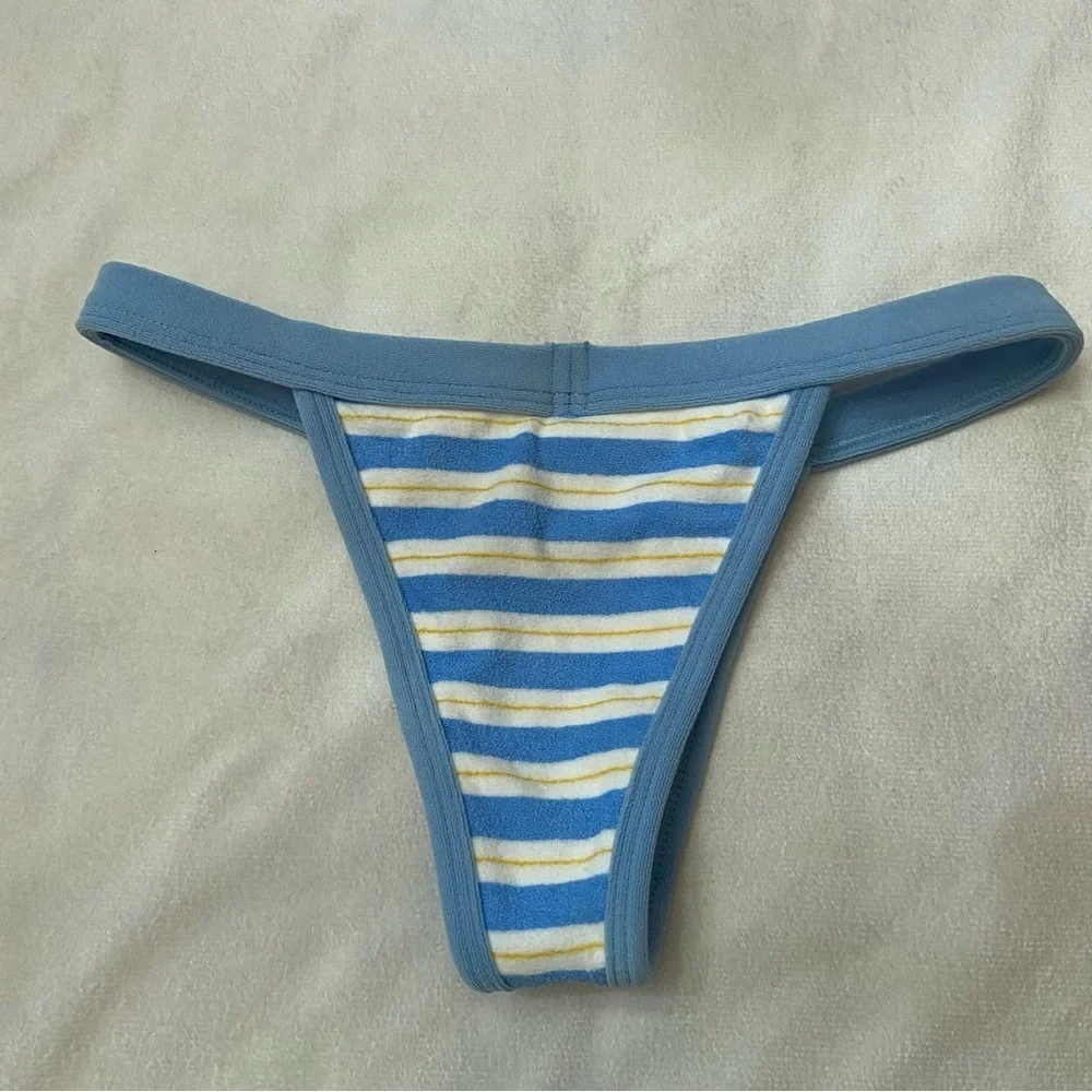 New! Frankie's Bikinis Cole Striped Bikini Bottom Blue and Yellow XS 1490